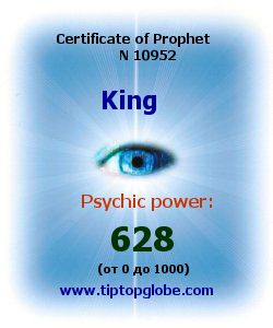 Certificate of test clairvoyant, psychic, prophet, soothsayer, precognition. Free test online, 10 minutes.