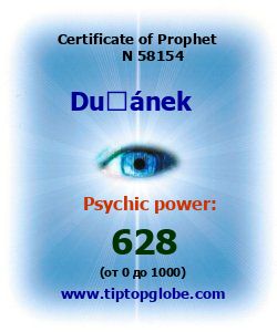 Certificate of test clairvoyant, psychic, prophet, soothsayer, precognition. Free test online, 10 minutes.