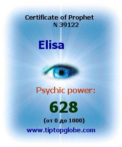 Certificate of test clairvoyant, psychic, prophet, soothsayer, precognition. Free test online, 10 minutes.