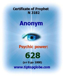 Certificate of test clairvoyant, psychic, prophet, soothsayer, precognition. Free test online, 10 minutes.