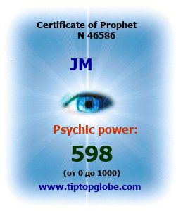 Certificate of test clairvoyant, psychic, prophet, soothsayer, precognition. Free test online, 10 minutes.