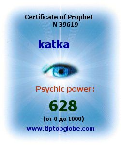 Certificate of test clairvoyant, psychic, prophet, soothsayer, precognition. Free test online, 10 minutes.