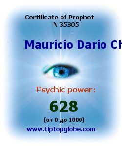 Certificate of test clairvoyant, psychic, prophet, soothsayer, precognition. Free test online, 10 minutes.