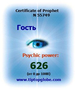 Certificate of test clairvoyant, psychic, prophet, soothsayer, precognition. Free test online, 10 minutes.