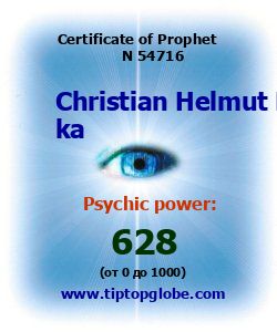 Certificate of test clairvoyant, psychic, prophet, soothsayer, precognition. Free test online, 10 minutes.