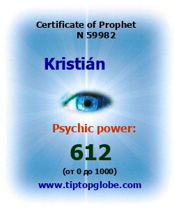 Certificate of test clairvoyant, psychic, prophet, soothsayer, precognition. Free test online, 10 minutes.