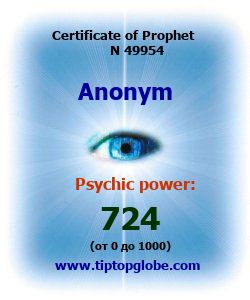 Certificate of test clairvoyant, psychic, prophet, soothsayer, precognition. Free test online, 10 minutes.