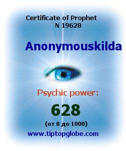 Certificate of test clairvoyant, psychic, prophet, soothsayer, precognition. Free test online, 10 minutes.