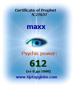 Certificate of test clairvoyant, psychic, prophet, soothsayer, precognition. Free test online, 10 minutes.